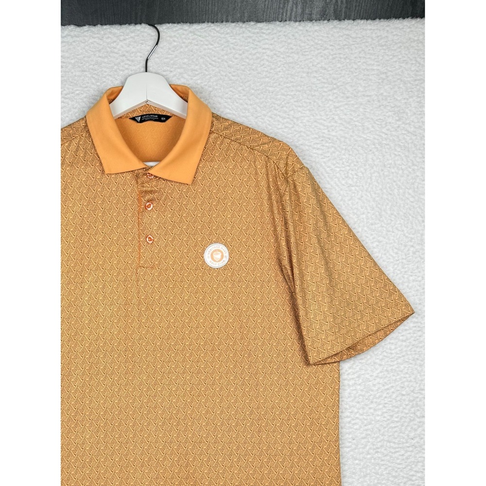 Levelwear Polo Shirt Men Medium Orange Allover Printed Heritage Oaks Golf